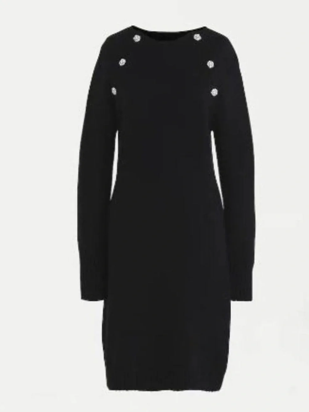 J. Crew Black Long Sleeve Knit Dress with Crystal Button Accents